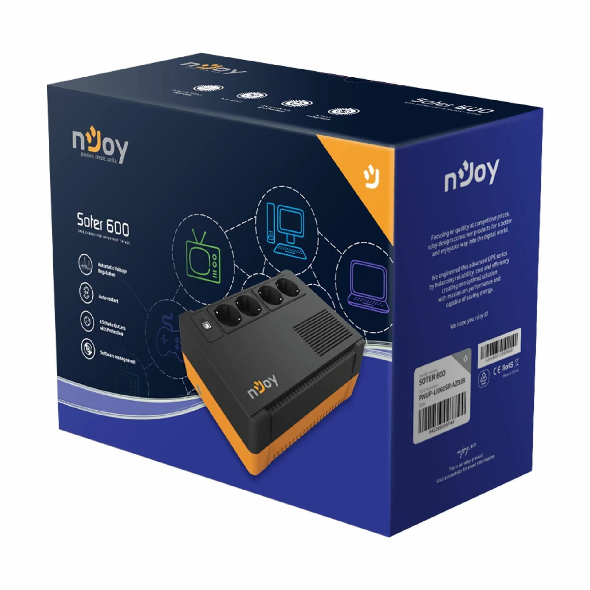 nJoy nJoy UPS  600VA Line-Interactive namizni Soter 600 Brezprekinitveno napajanje (UPS)