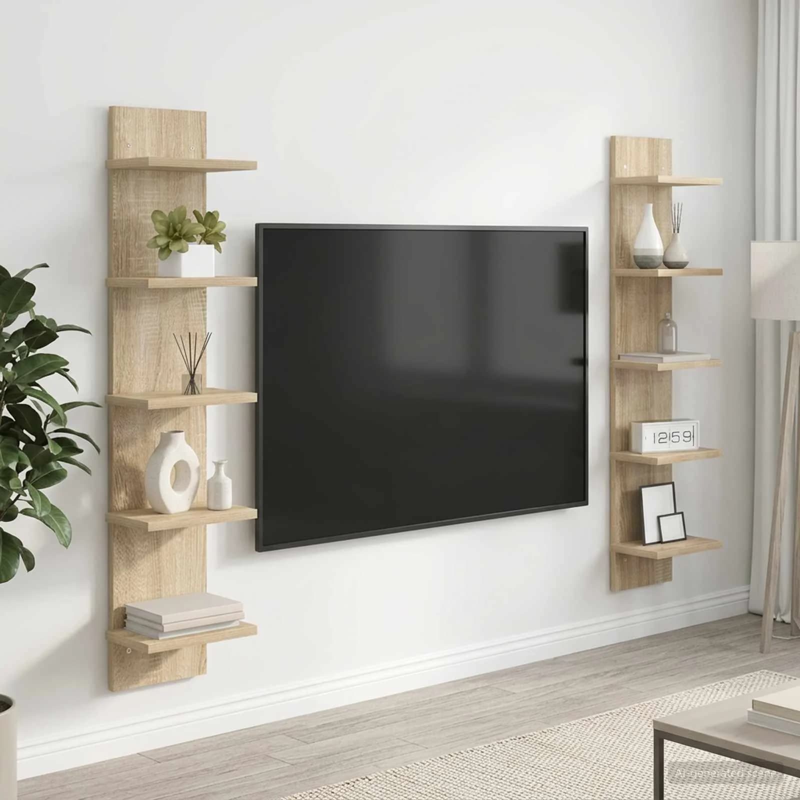 Stenska polica 2 kos Sonoma hrast 22 x 15 x 100 cm