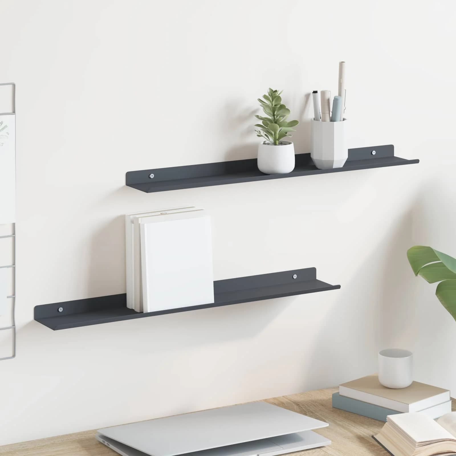Ležeča polica Montaža za steno 2 kos Antracit 60 x 8,5 x 2,5 cm