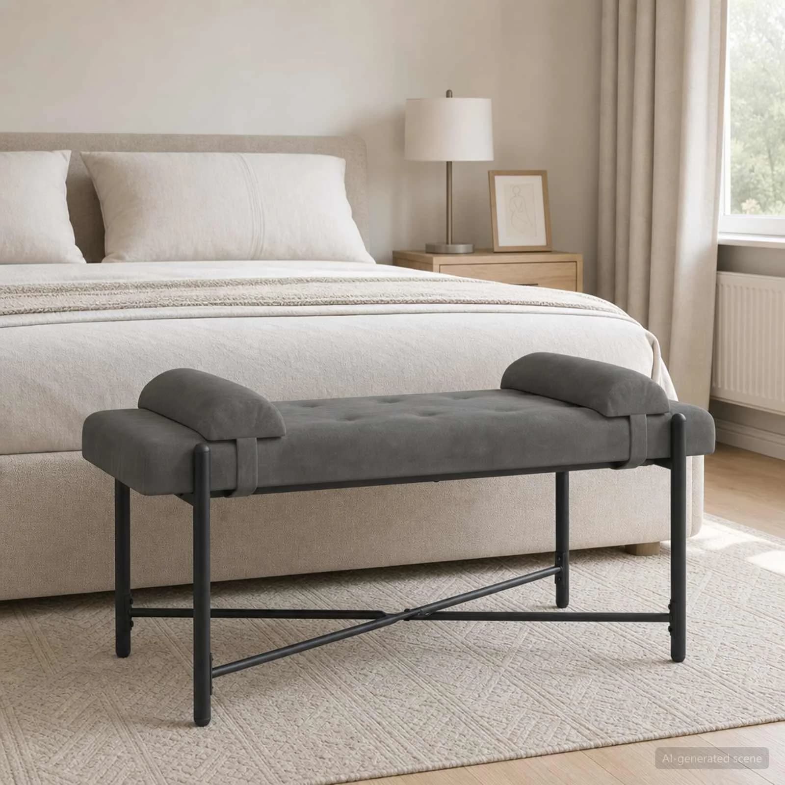 Klubska klop z gumbi in vzglavniki Temno siva 110 x 40 x 46 cm - slika 3