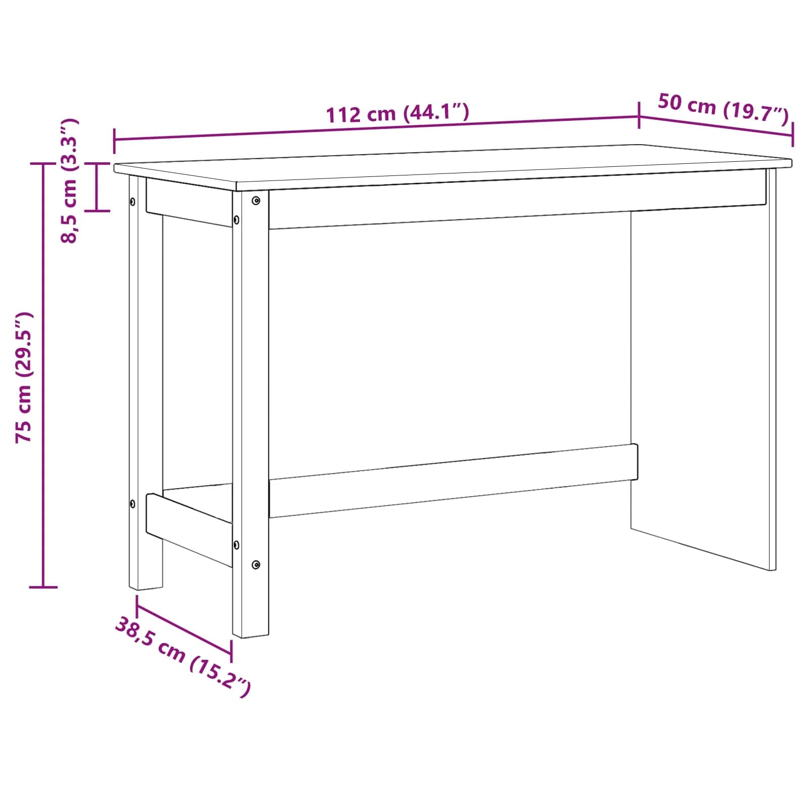 Miza Siva 112 x 50 x 75 cm Masivno borovo les - slika 7