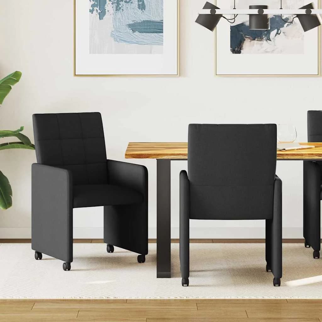 Jedilni stoli s kolesi 2 kos blago Črna 58 x 65 x 94 cm
