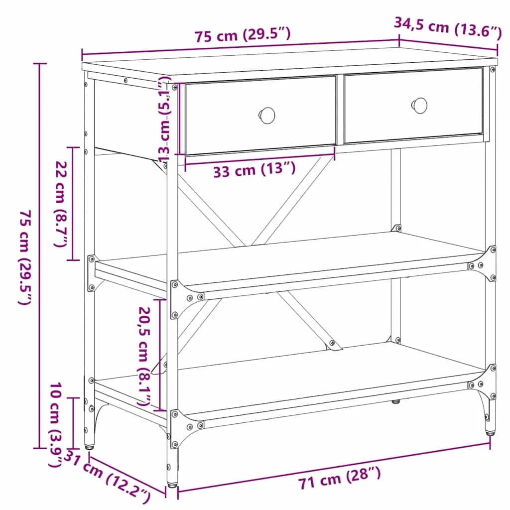 Konzolna miza Rjava 75 x 34,5 x 75 cm les - slika 12