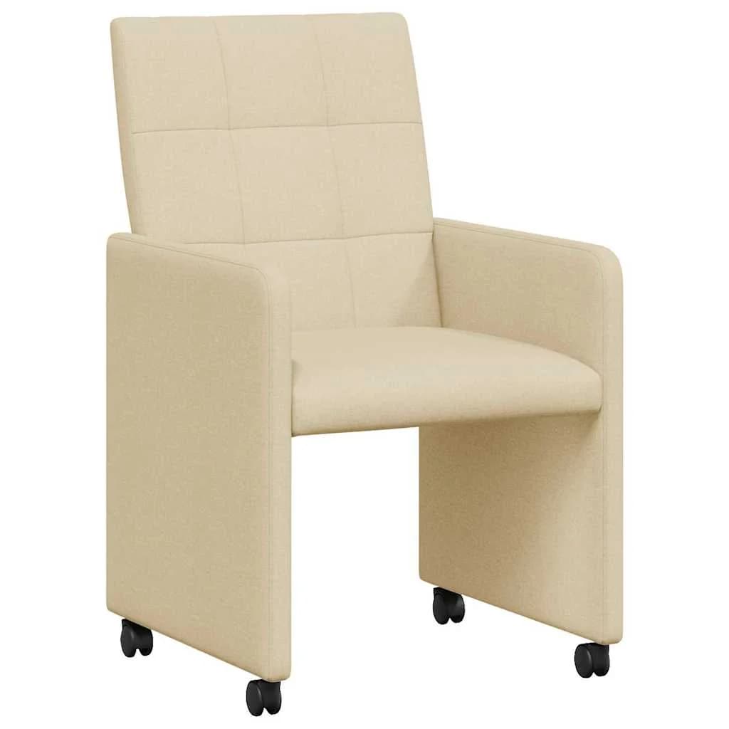 Jedilni stoli s kolesi 2 kos blago krema 58 x 65 x 94 cm - slika 2