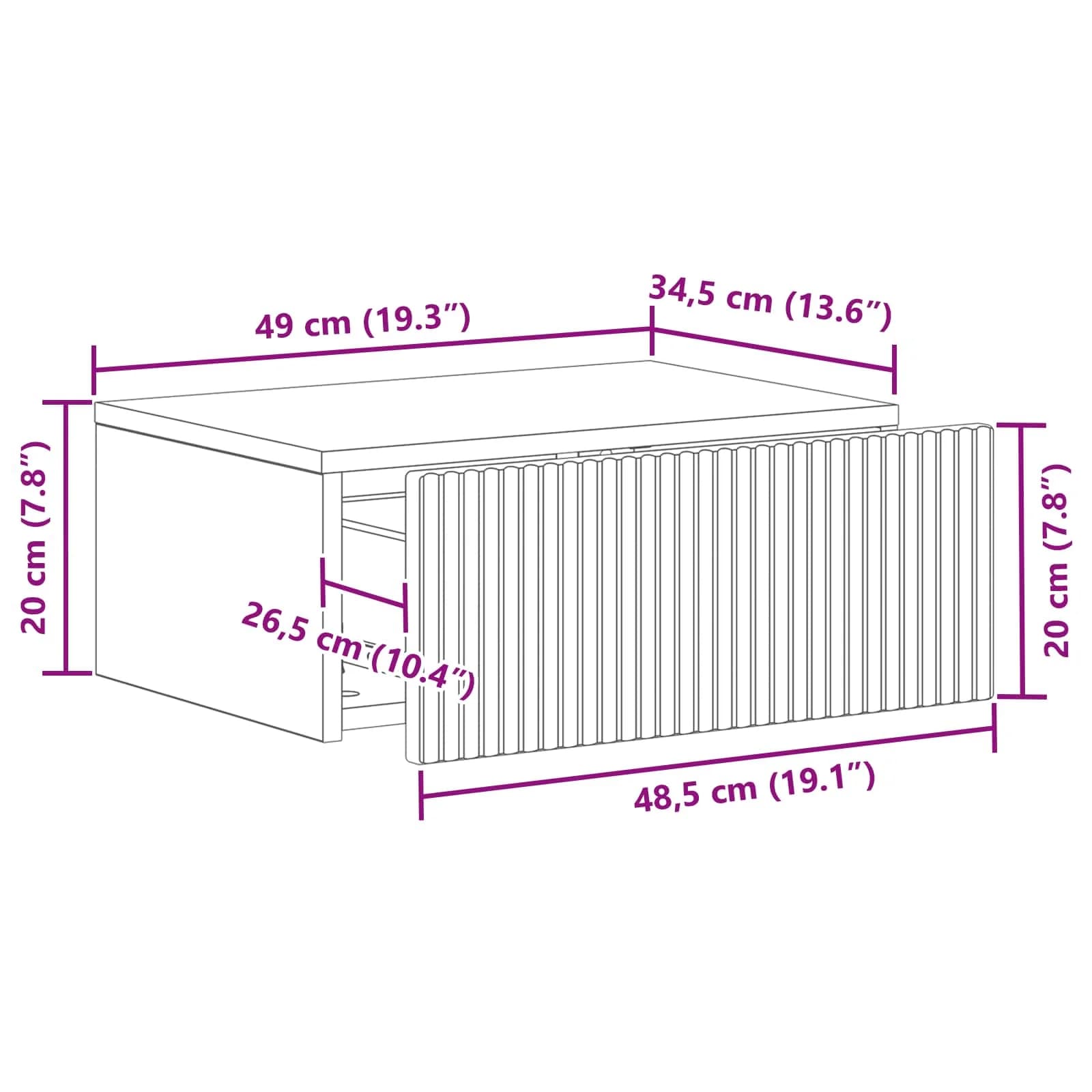 Stenski nočni omarici s predalom Siva Sonoma 49 x 34,5 x 20 cm - slika 9
