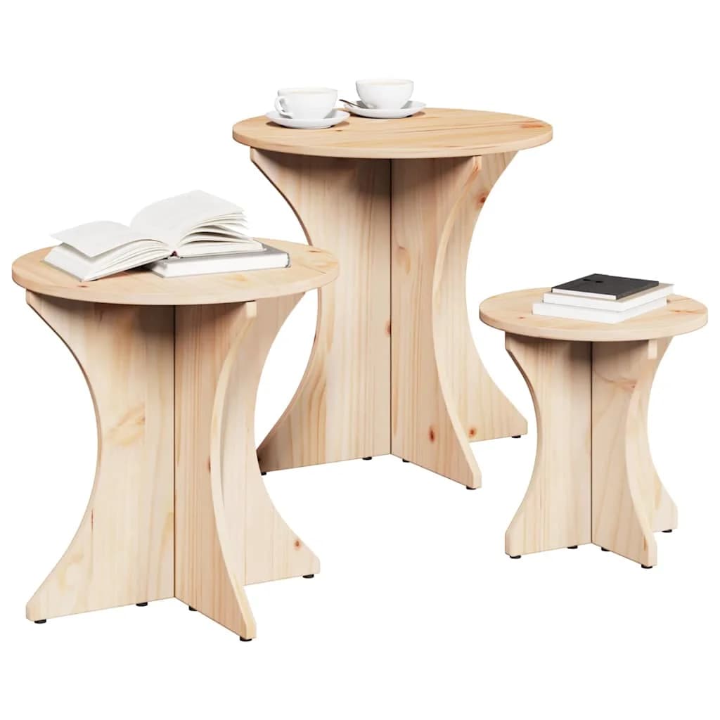 Klubska miza 3 kos Naravna 46 x 46 x 47 cm - slika 3