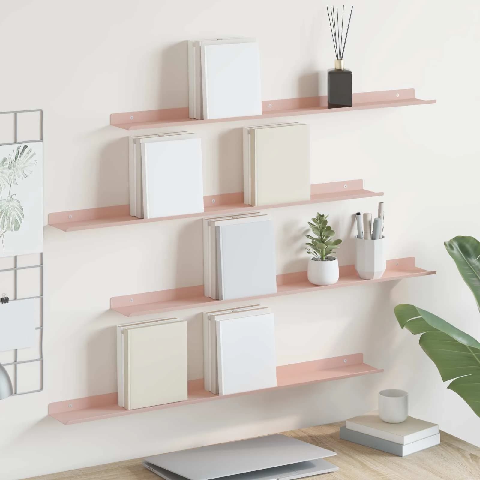 Ležeča polica Montaža za steno 4 kos Roza 80 x 9 x 2,5 cm Jeklo