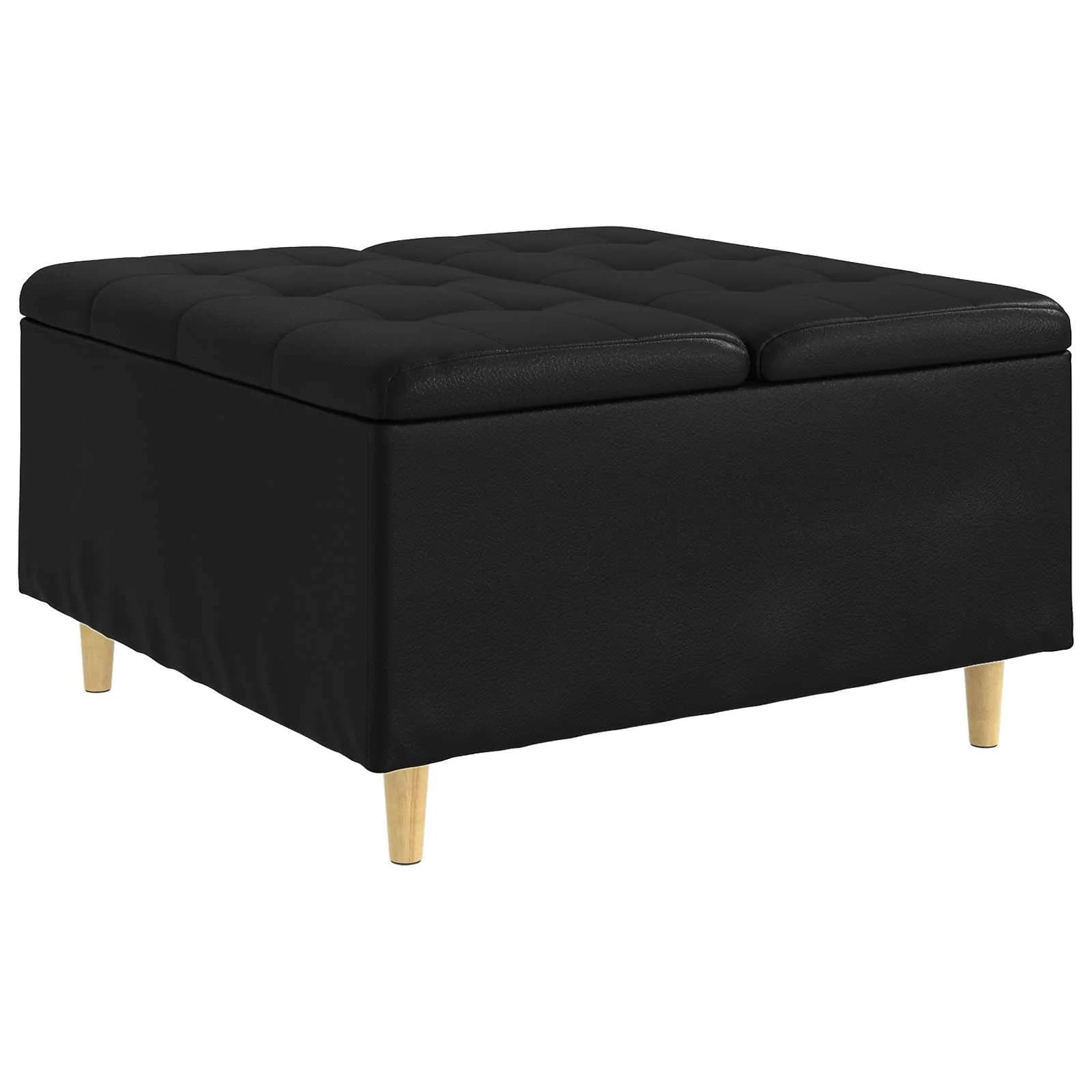 Shranjevalna tabureta Črna 80 x 80 x 45 cm Umetna koža - slika 2