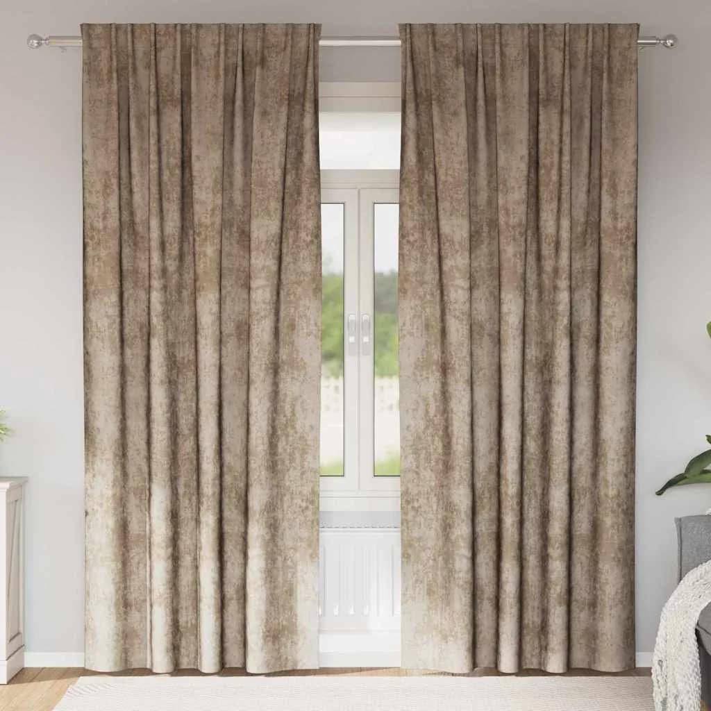 Velvete zavese 2 kos Šampanjec 245 x 140 cm Žamet