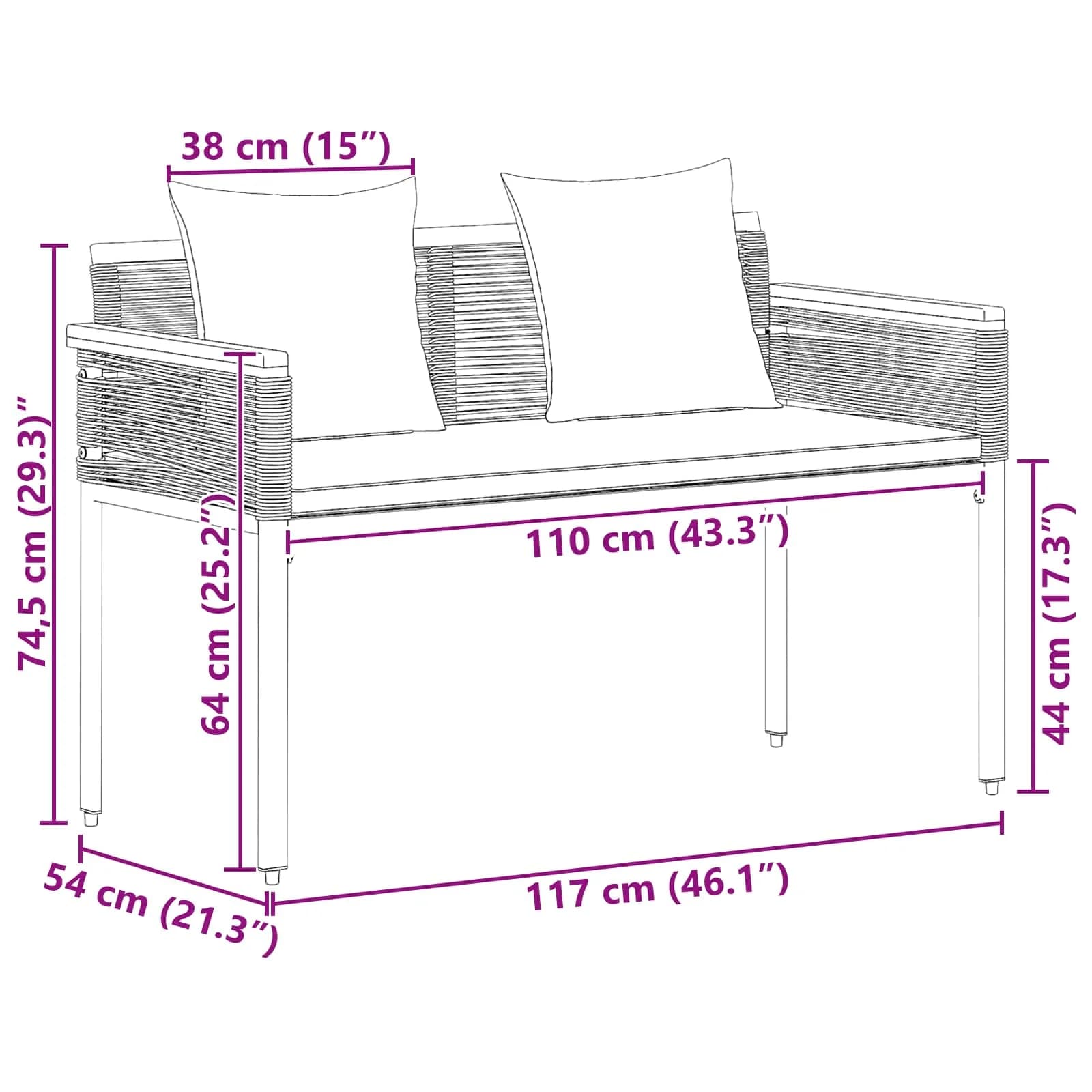 Zunanja klop Siva in temno siva 117 x 54 x 74.5 cm poli ratan - slika 10