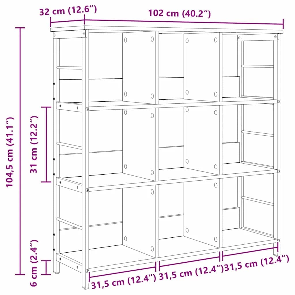 Knjižna polica 9 nivojev 102 x 32 x 104,5 cm Inženirski les - slika 12