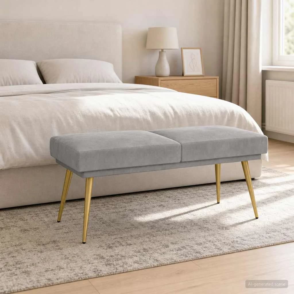 Dvojna klop Svetlo siva 120 x 45 x 46 cm Žamet - slika 4