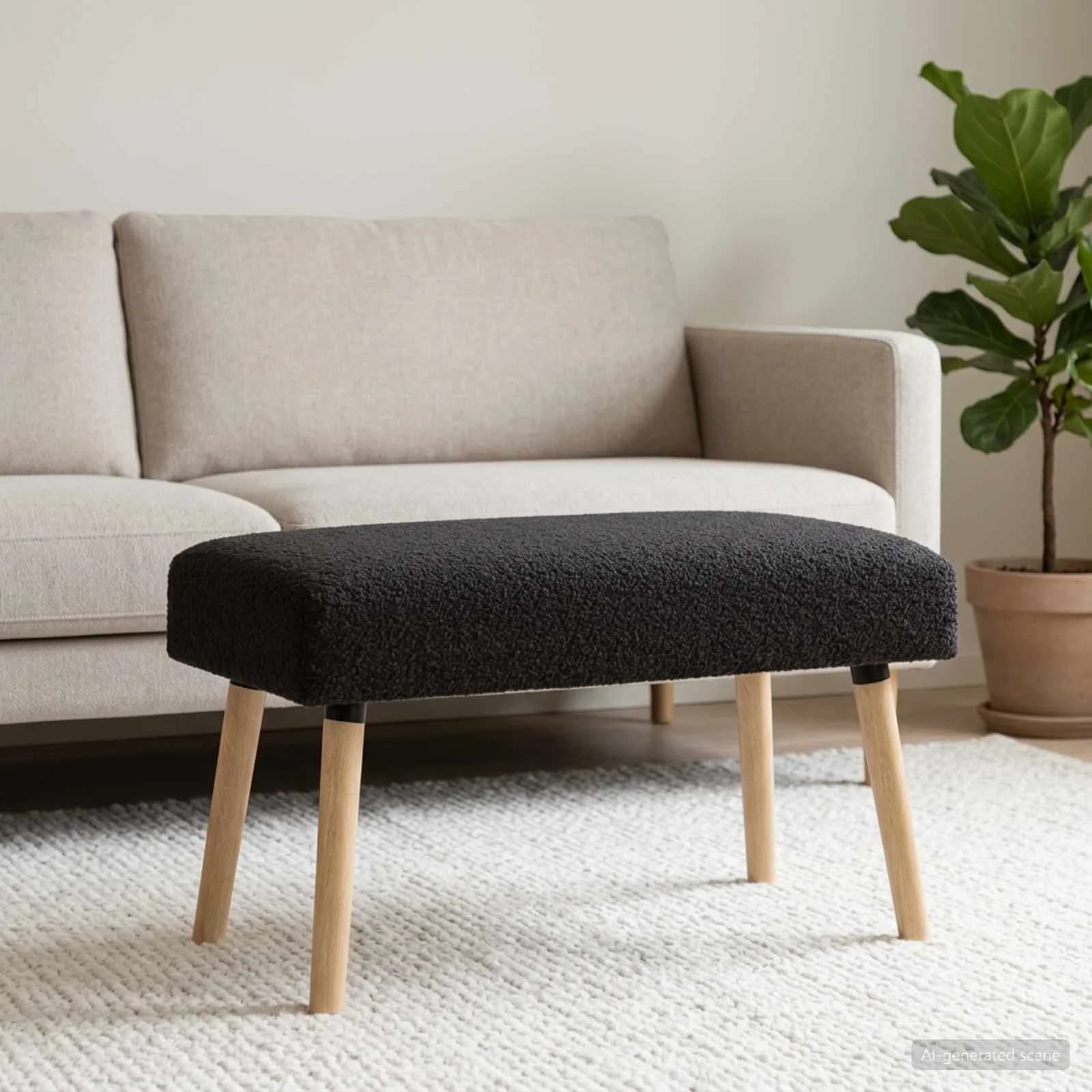 klop Enobarvno Črna 80 x 40 x 46 cm Bouclé