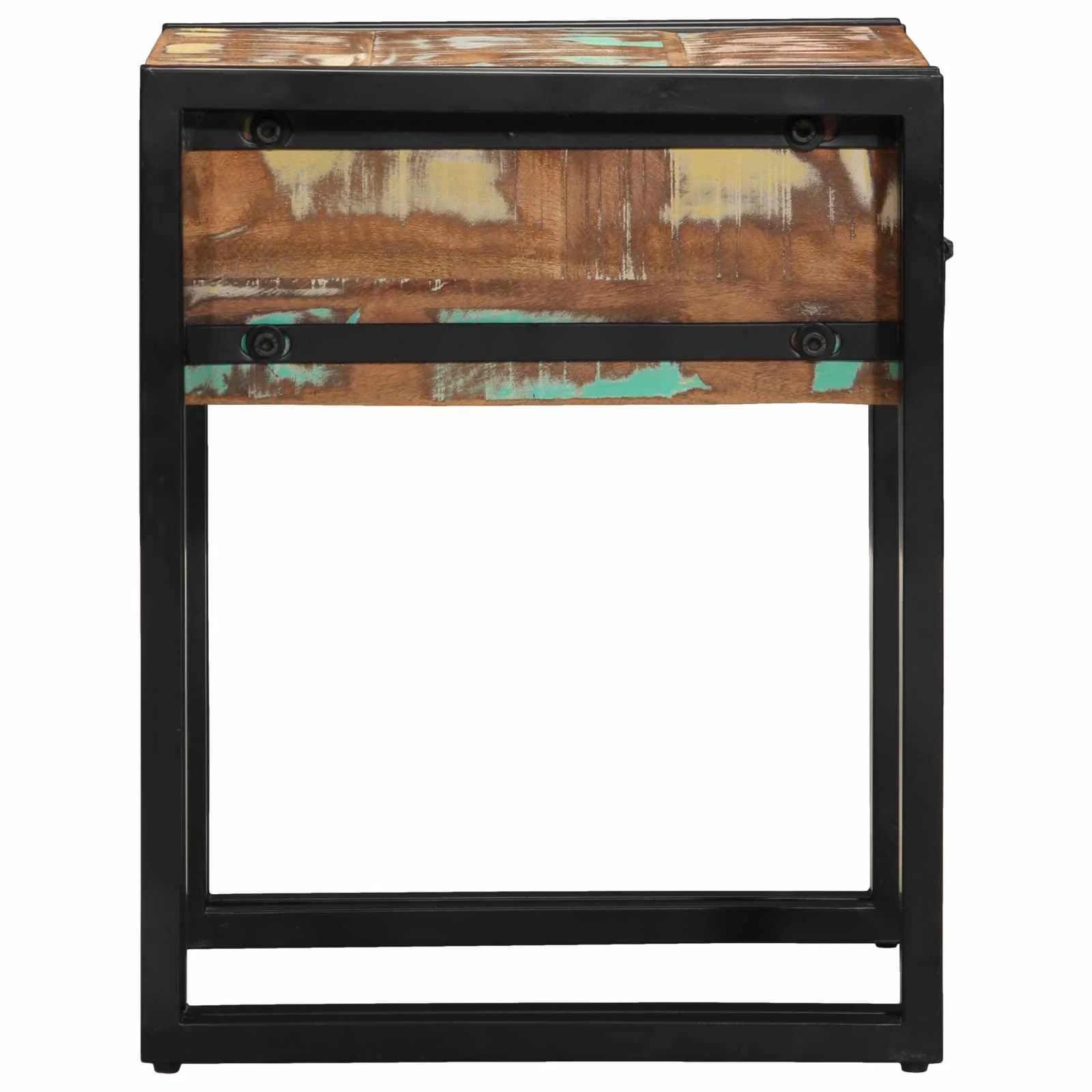 Stranska miza s predalom 40 x 40 x 50 cm Trdna obnovljena les - slika 3