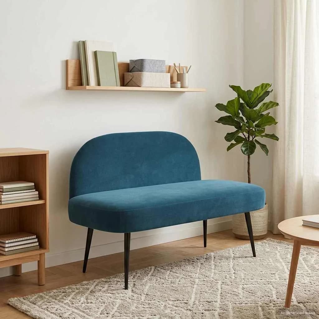 Oblazinjena klop z naslonom Modra 110 x 60 x 76 cm Žamet