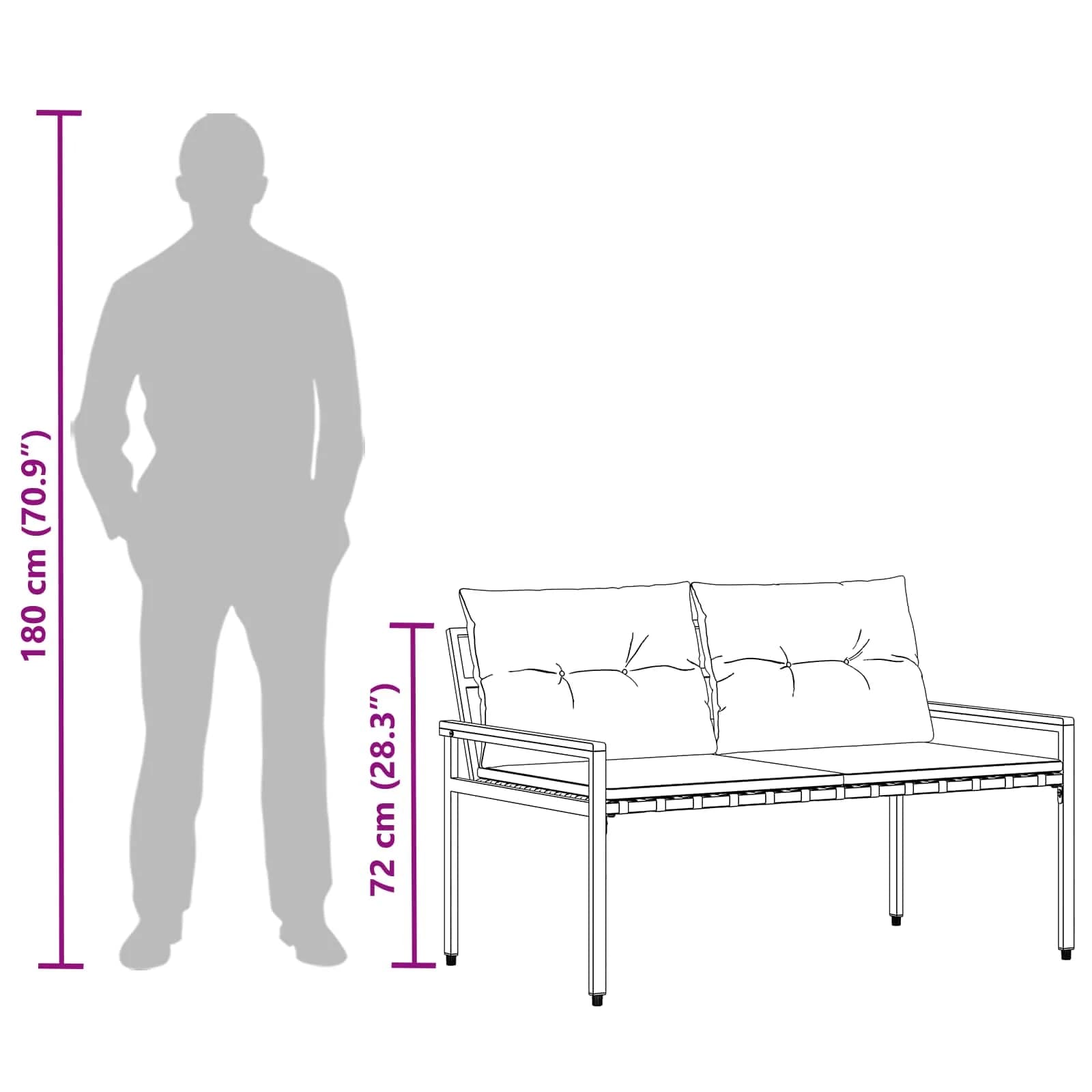 Zunanja klop 2 -Seater 116 x 67,5 x 72 cm poli ratan Temno siva - slika 12