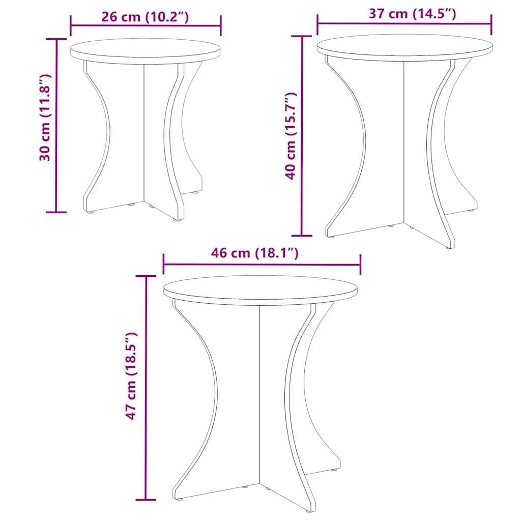 Klubska miza 3 kos Naravna 46 x 46 x 47 cm - slika 11
