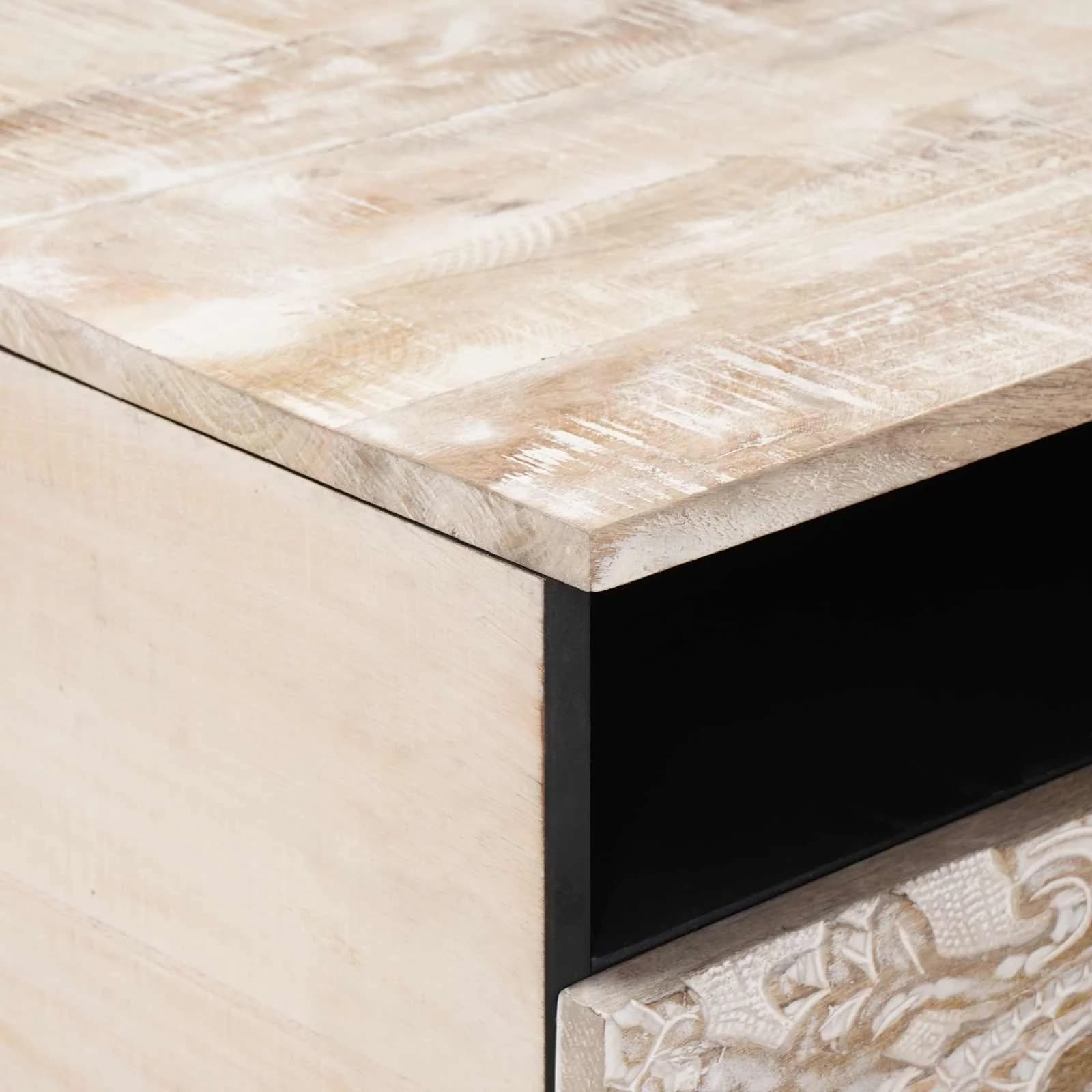 Klubska miza s predalom Bela 80 x 54 x 40 cm Masiven les manga - slika 6