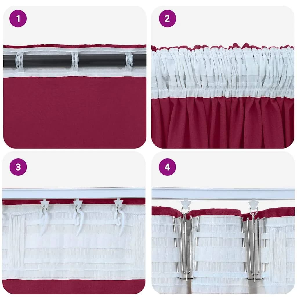 Velvete zavese 2 kos vinsko rdeča 175 x 140 cm Žamet - slika 7