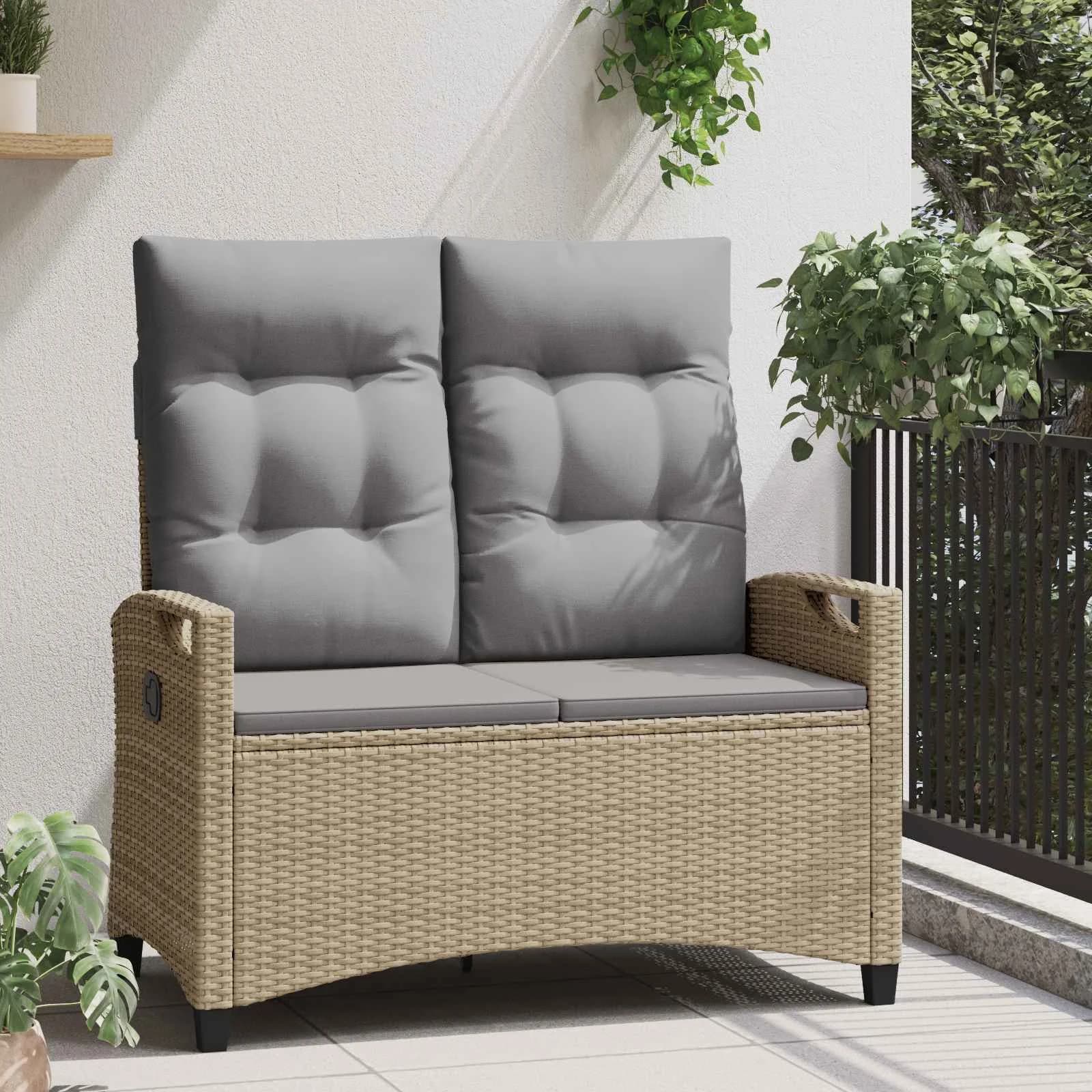 Vrtna klop z blazino Bež in svetlo siva 105 x 60 x 112 cm - slika 3