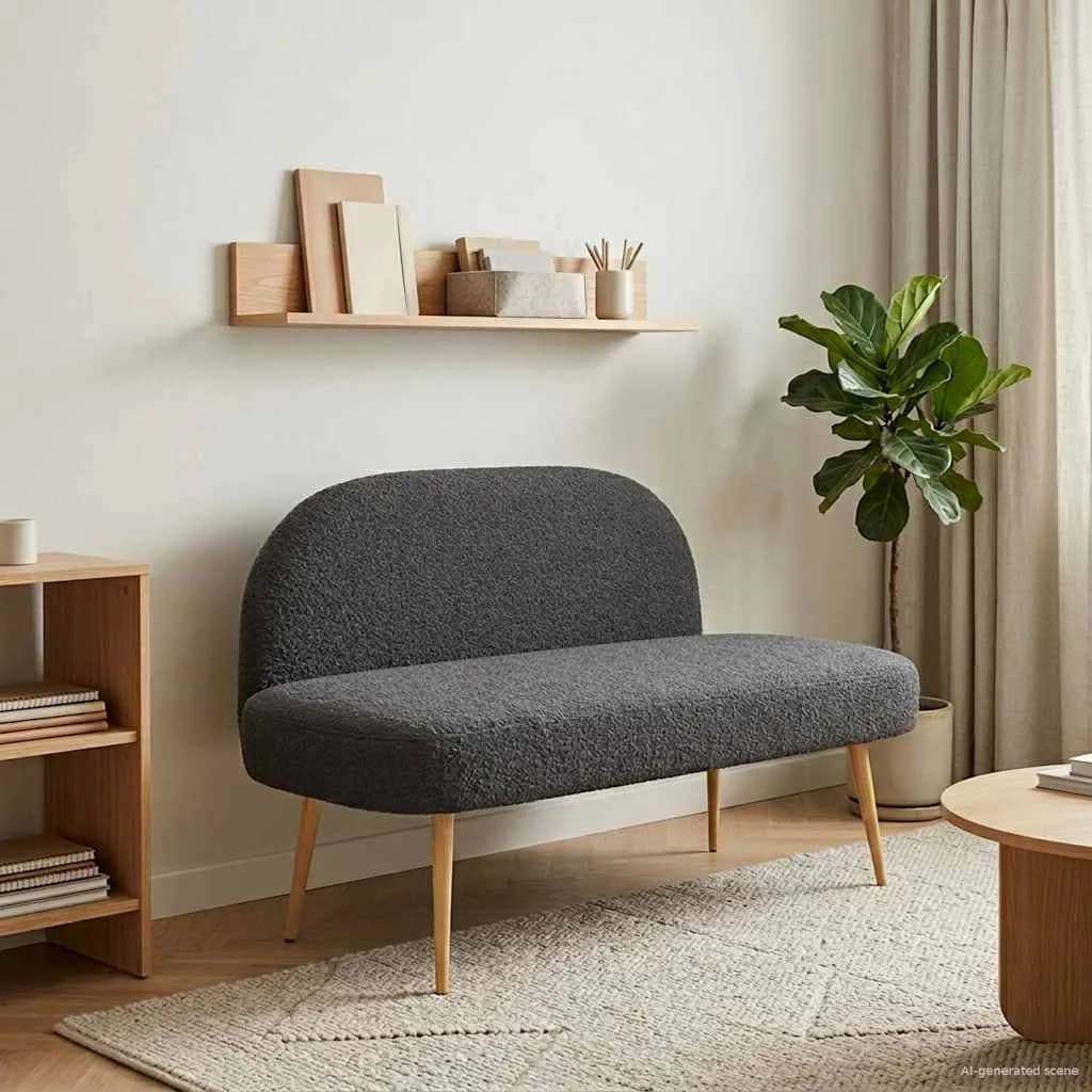 Oblazinjena klop z naslonom Temno siva 110 x 60 x 76 cm Bouclé
