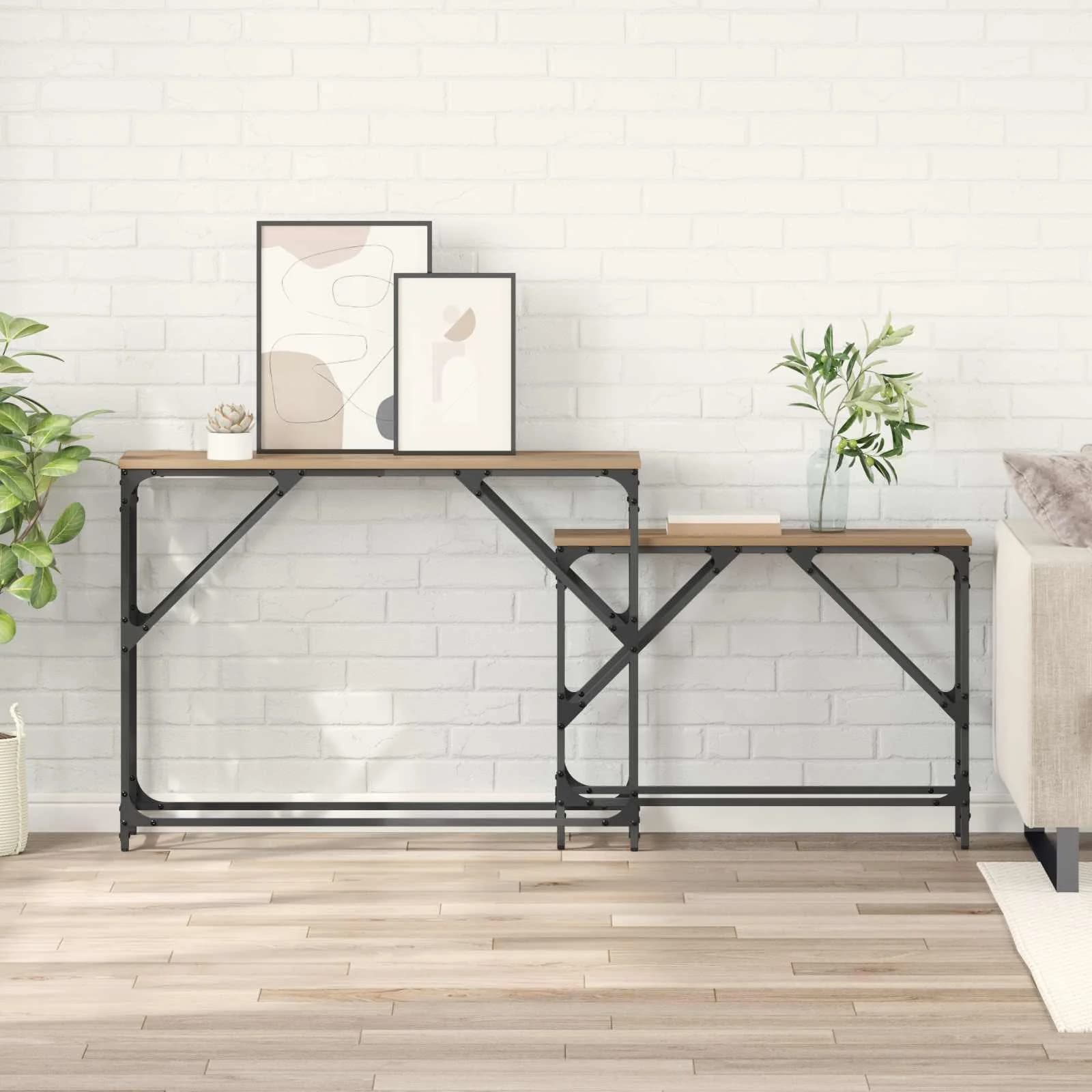 Konzolna miza 2 kos Umetni hrast 100 x 28 x 75 cm