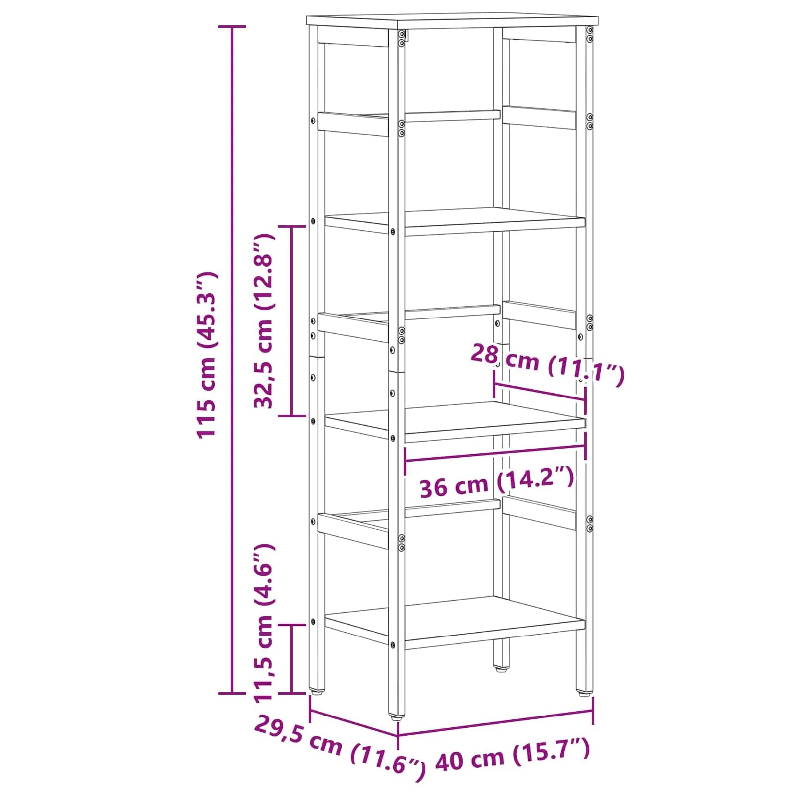 Knjižna polica 3 nivojev 40 x 29,5 x 115 cm Inženirski les - slika 12