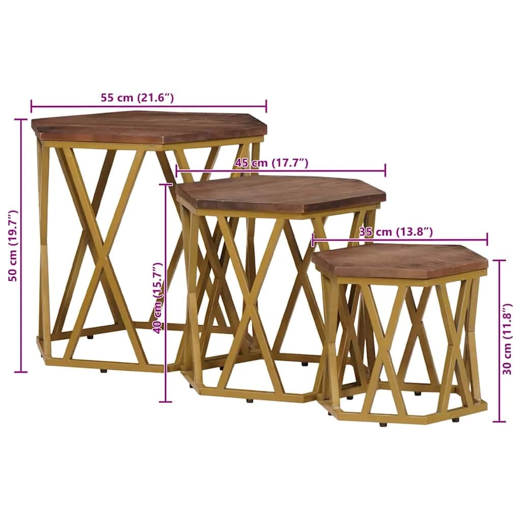 Klubske mizice Rjava 55 x 55 x 50 cm Masiven les manga - slika 12