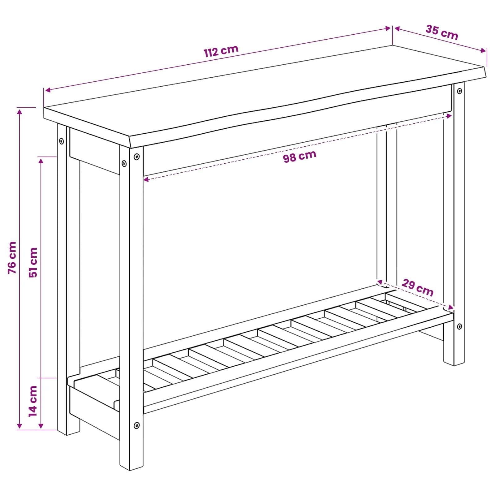 Konzolna miza EKAI Bela 112 x 35 x 76 cm Trdna borovina - slika 10