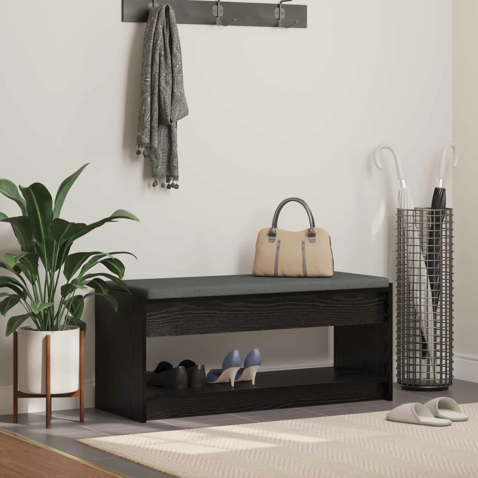 Haldna klop z blazino s polico Črni Hrast 103 x 38 x 45 cm