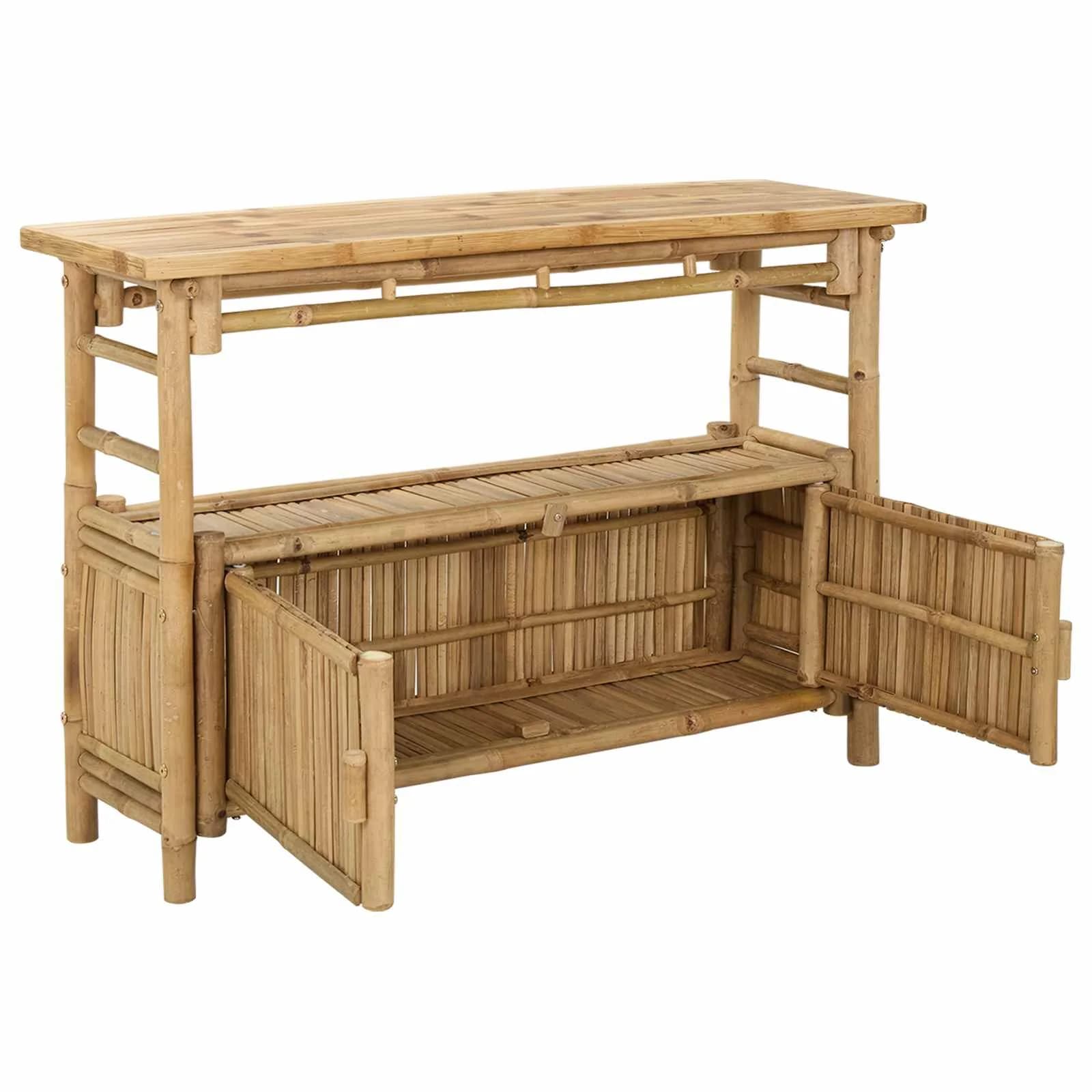Konzolna miza s polico z vrati Naravna 110 x 35 x 75 cm Bambus - slika 3