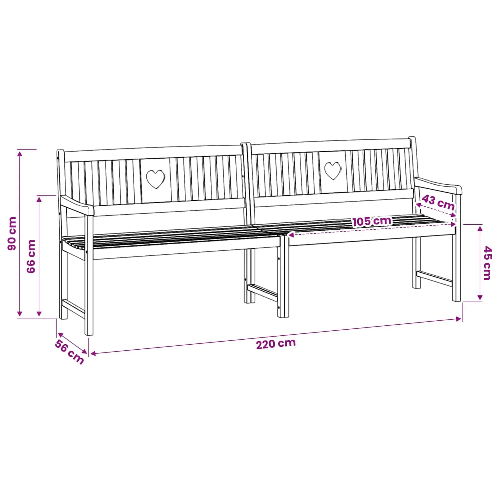 Zunanja klop Naravna 220 x 55,5 x 90 cm Masiven les akacije - slika 9