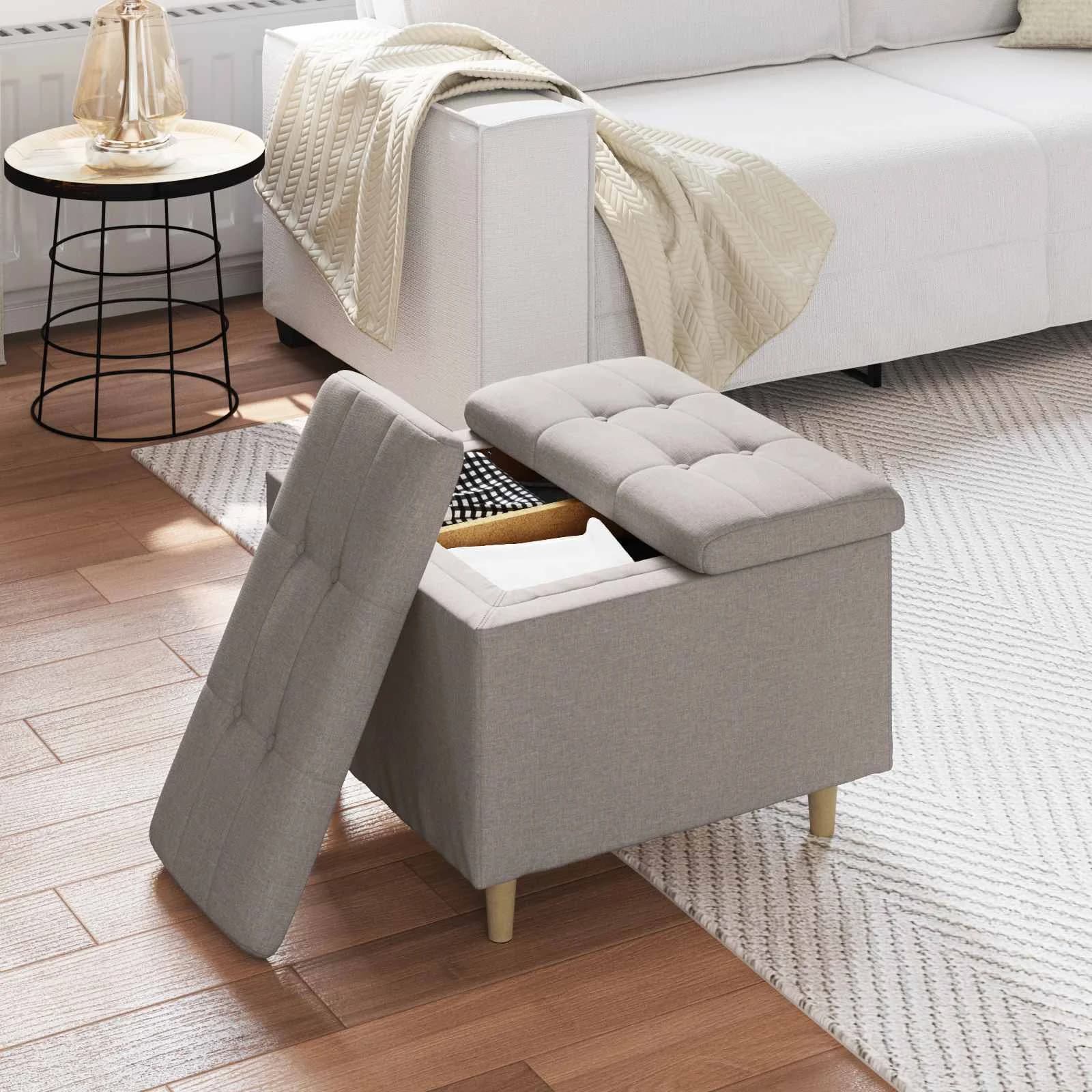Shranjevalna tabureta z blazino Taupe 60 x 60 x 45 cm blago - slika 4