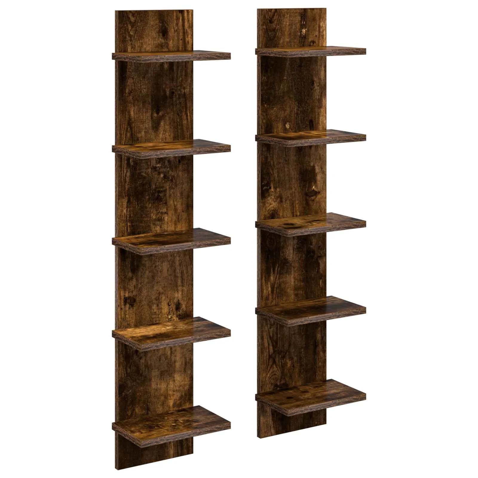 Stenska polica 2 kos Dimljen hrast 22 x 15 x 100 cm - slika 2