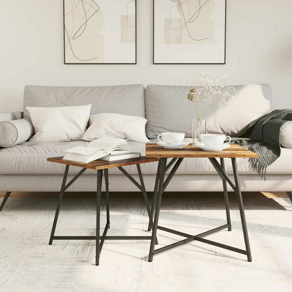 Komplet stranskih mizic 2 kos Staro les in črna 50 x 50 x 50 cm - slika 4