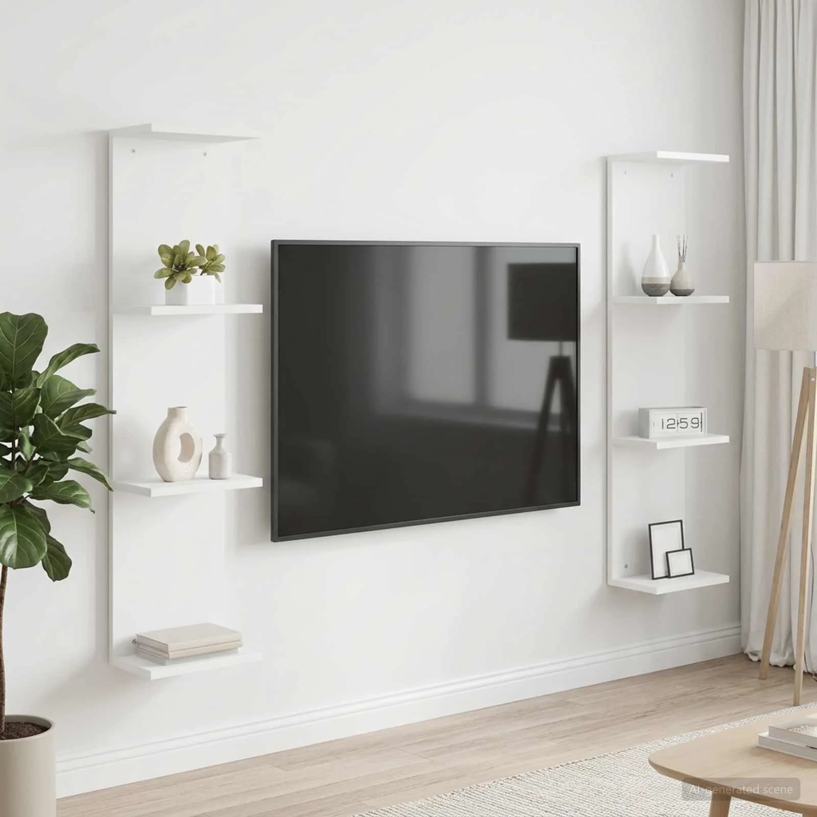 Stenska polica 2 kos Bela 25 x 15 x 100 cm Inženirski les