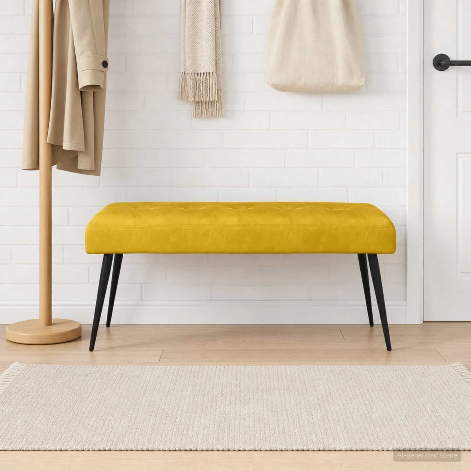 Klop s gumbnim oblazinjenjem Rumena 110 x 40 x 46 cm Žamet - slika 3