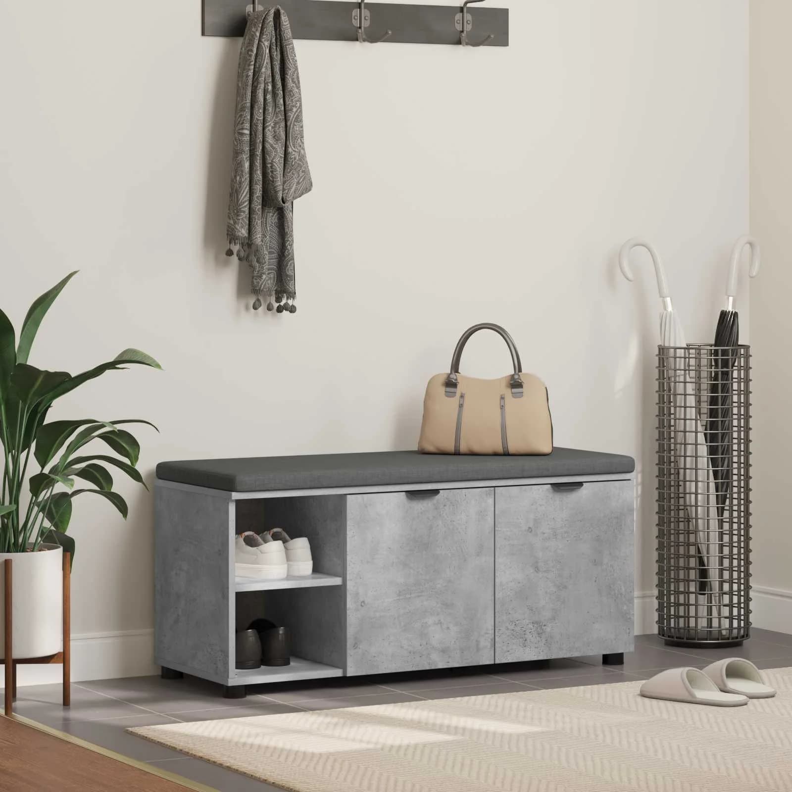Haldna klop z blazino s polico Beton Siva 100 x 38 x 46 cm