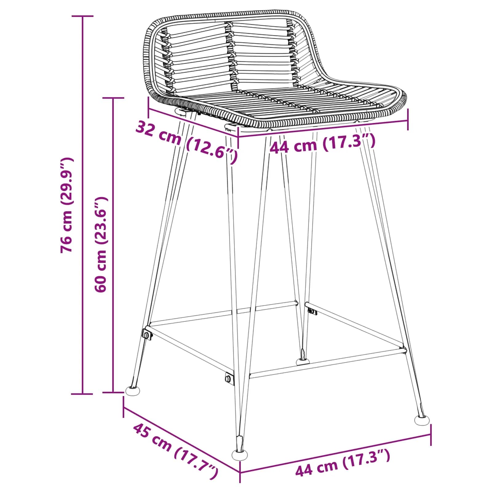 Barski stol 2 kos Naravna 44 x 45 x 76 cm Rattan in jeklo - slika 8