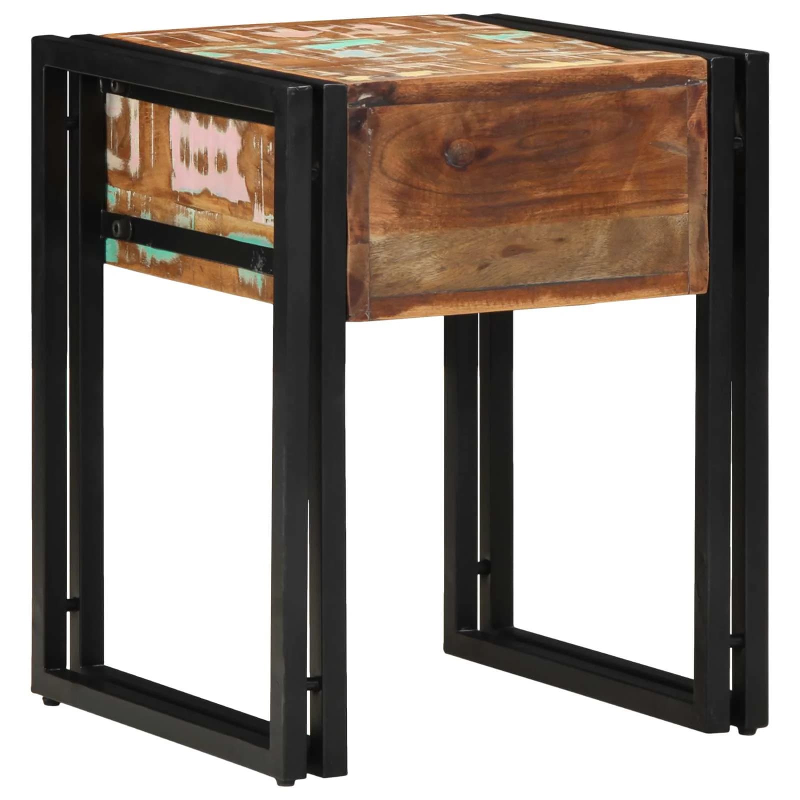 Stranska miza s predalom 40 x 40 x 50 cm Trdna obnovljena les - slika 4