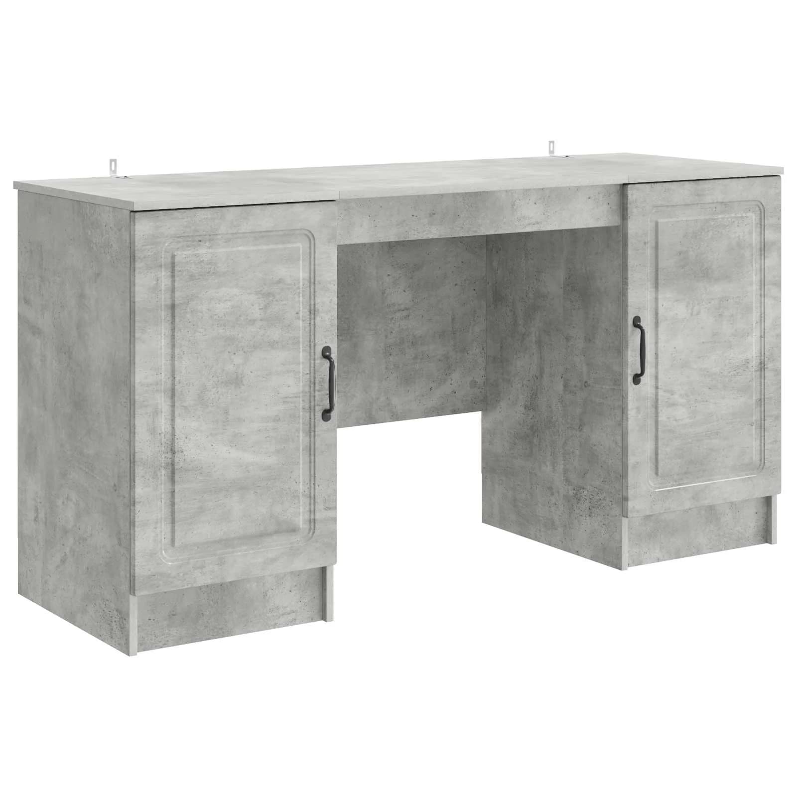 Miza s polico Betonsko siva 142,5 x 50 x 75 cm Inženirski les - slika 2