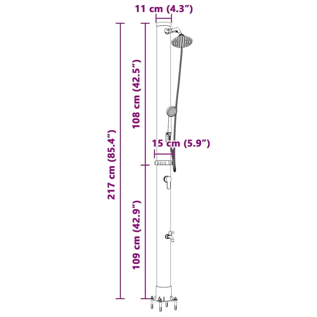Zunanja sončna prha Črna 217 cm PVC in aluminij - slika 12