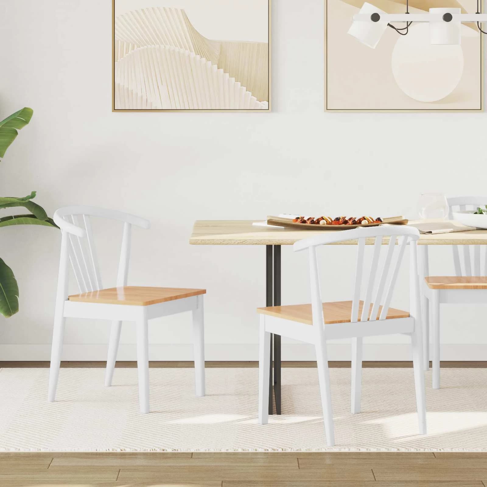 Jedilni stol 2 kos Trda guma bela in naravna 51 x 61 x 80,5 cm