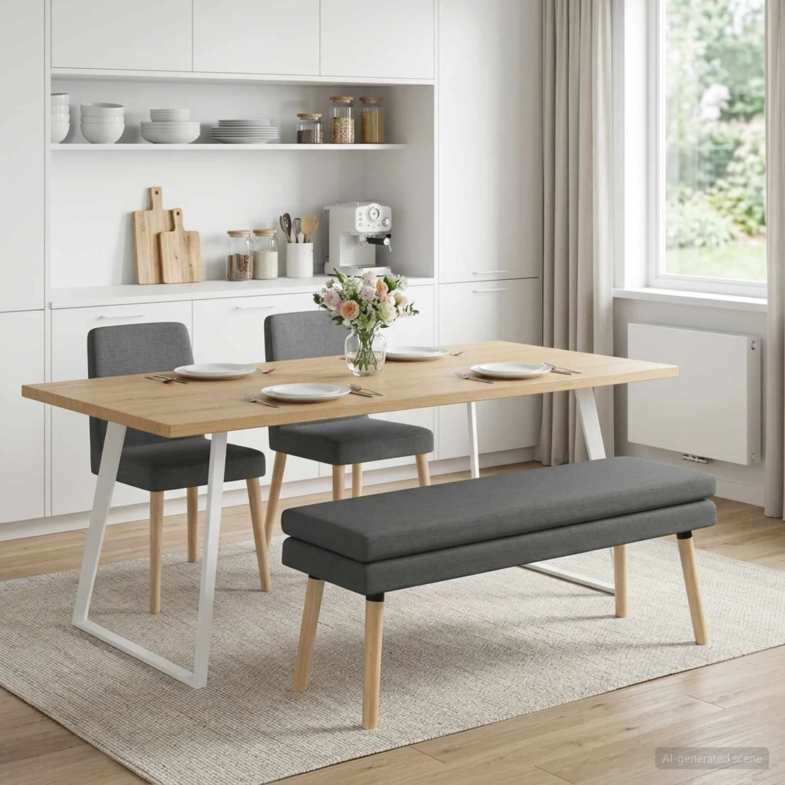 Dvojna klop Temno siva 110 x 40 x 47 cm Blago - slika 3