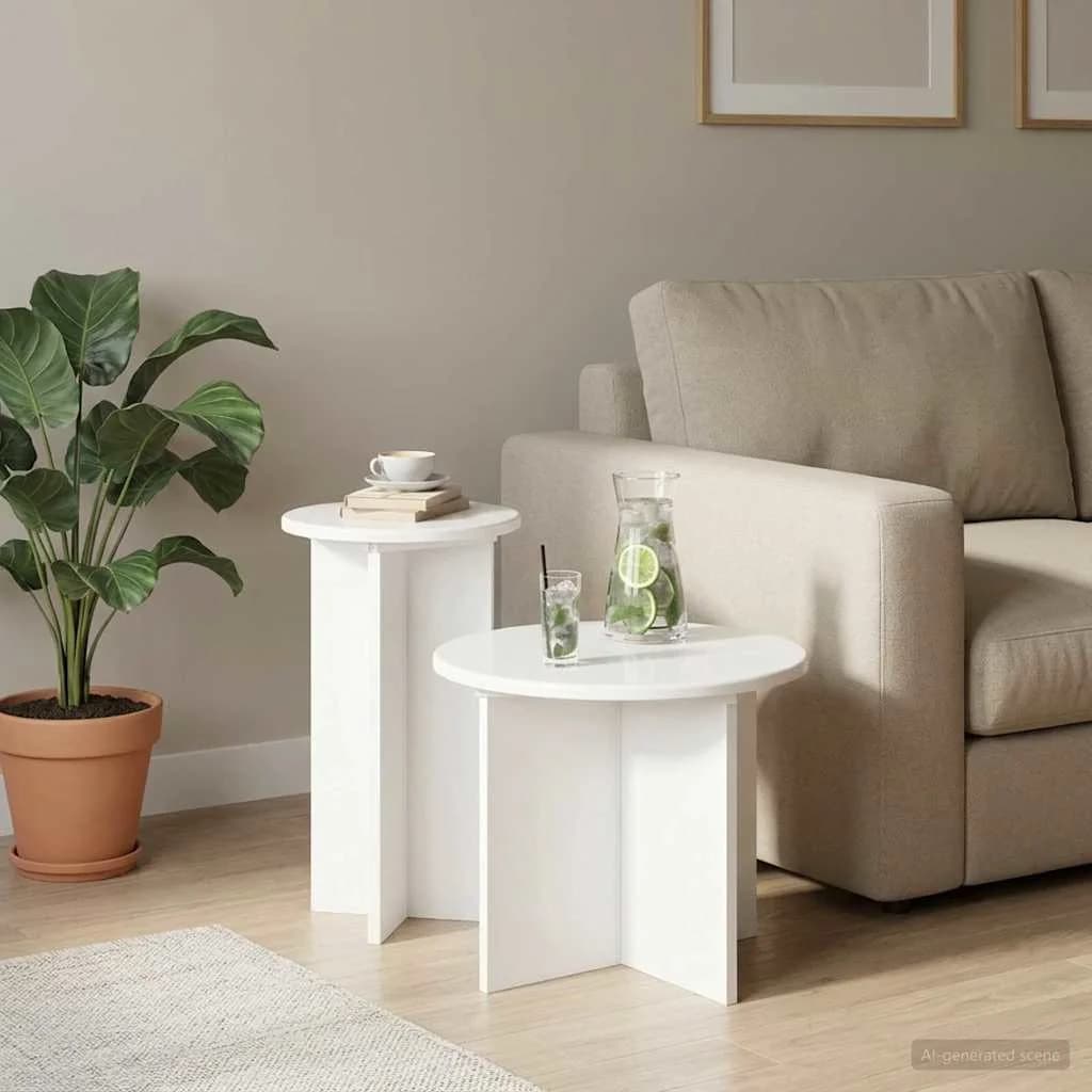 Komplet stranskih mizic 2 kos Bela Ø 45 x 35 cm Inženirski les - slika 4