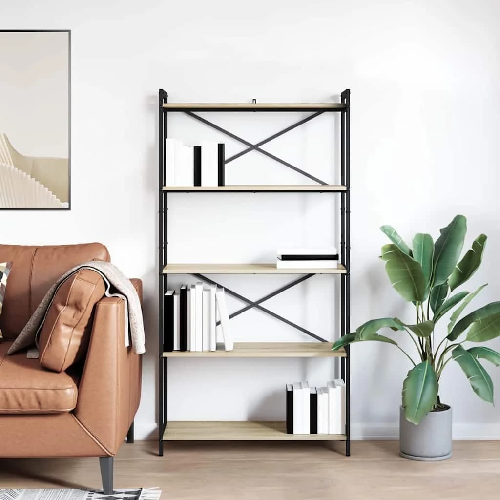 Knjižna polica 80 x 30 x 155 cm Inženirski les Sonoma hrast - slika 4