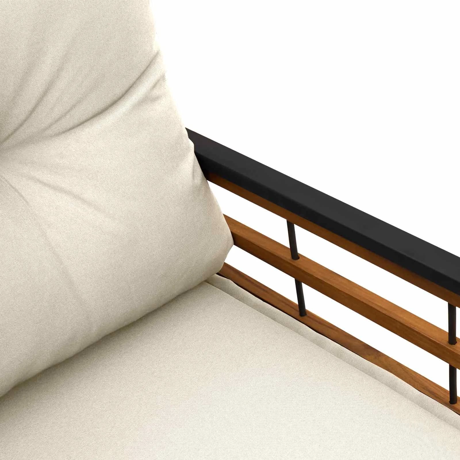Lesena ležajna klop z blazino Enobarvno krema 114 x 55 x 77 cm - slika 8