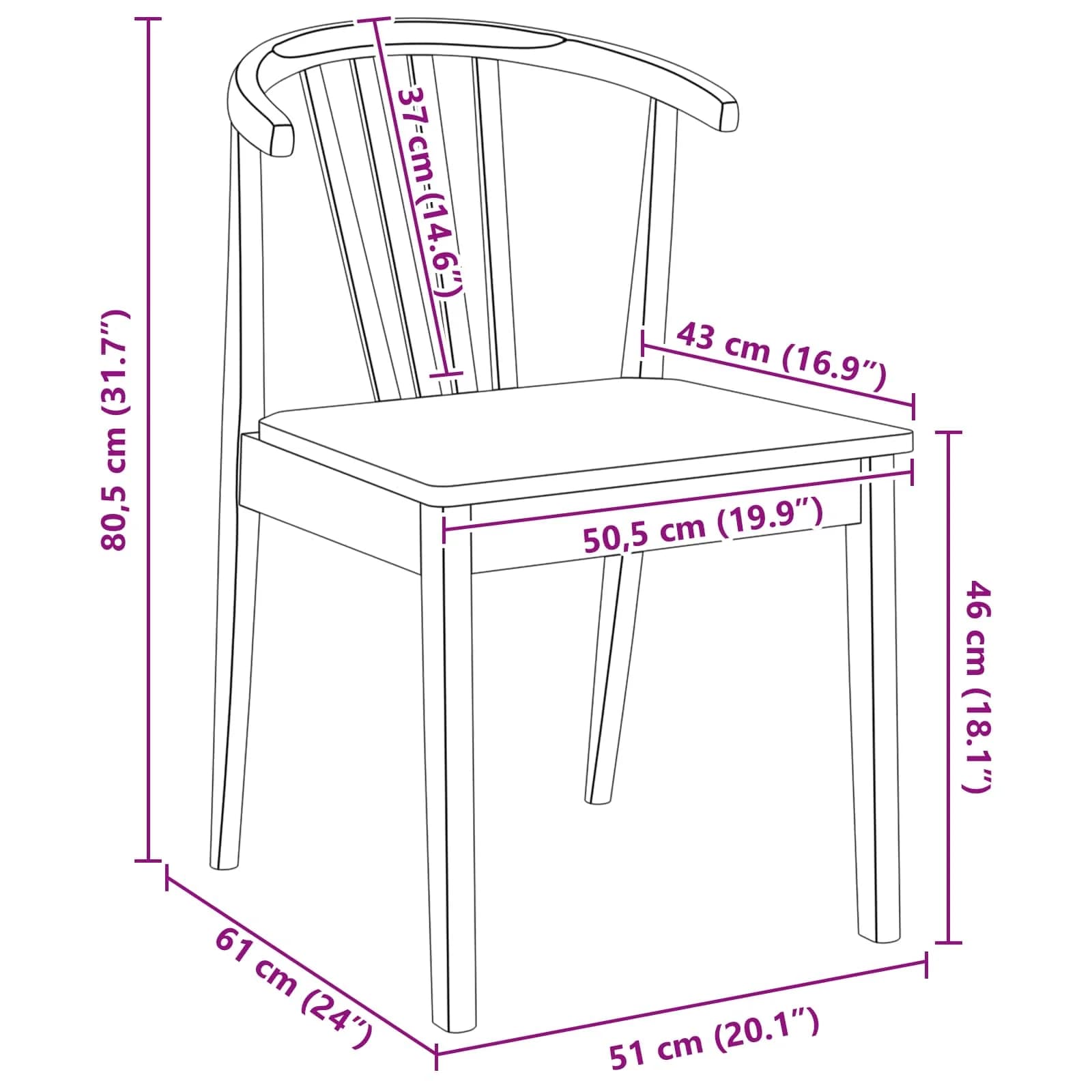 Jedilni stol 2 kos Trda guma bela in naravna 51 x 61 x 80,5 cm - slika 11
