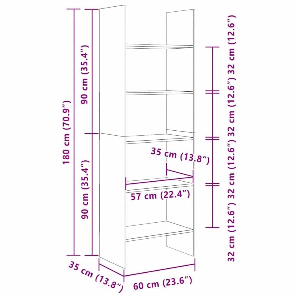 Knjigovni omar 5 nivojev 60 x 35 x 180 cm Inženirski les - slika 11