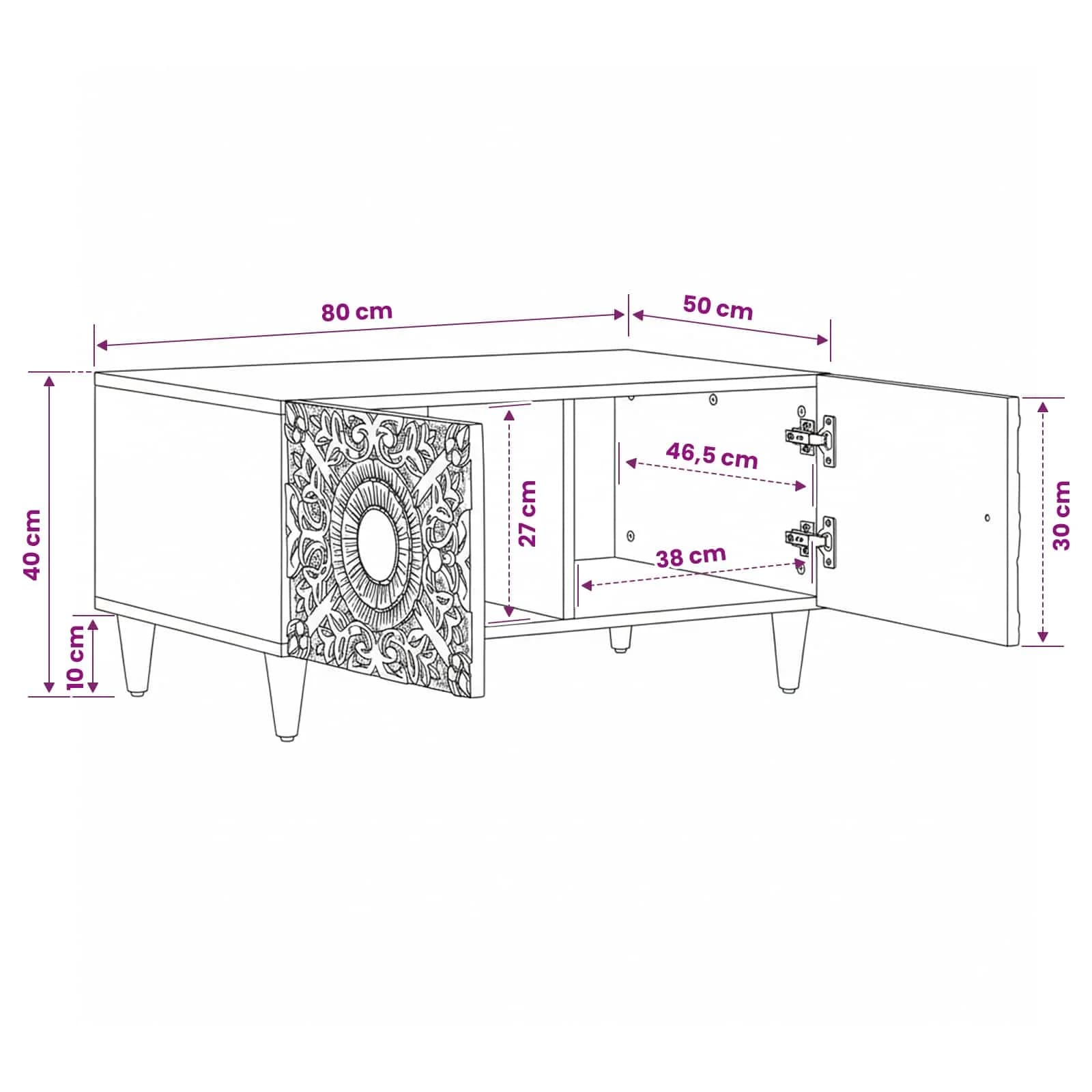 Klubska miza Rjava 80 x 50 x 40 cm Masiven les manga - slika 11